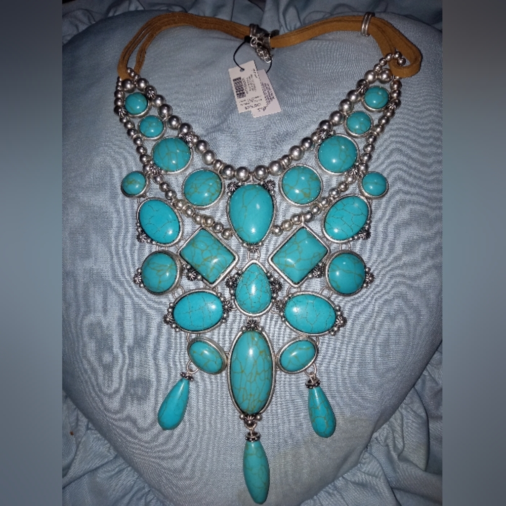 Turquoise-Colored Bib Necklace